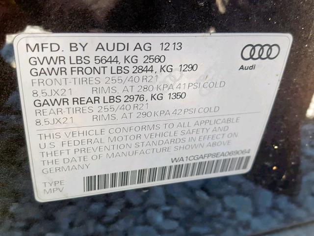 WA1CGAFP8EA069064 - 2014 AUDI SQ5 PREMIU BLACK photo 10