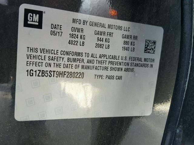 1G1ZB5ST9HF280220 - 2017 CHEVROLET MALIBU LS BLACK photo 10