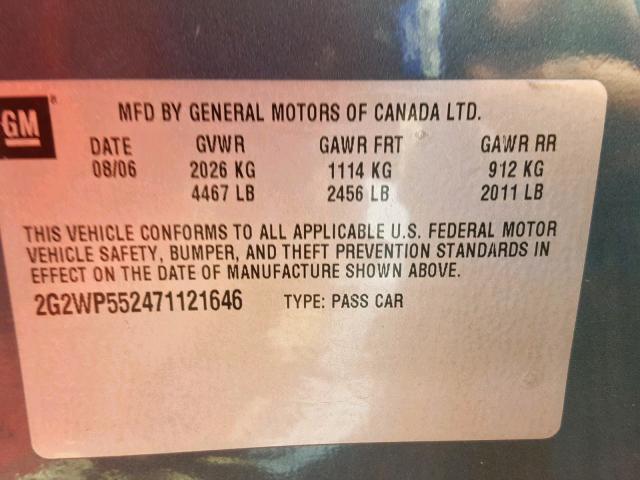 2G2WP552471121646 - 2007 PONTIAC GRAND PRIX BLUE photo 10