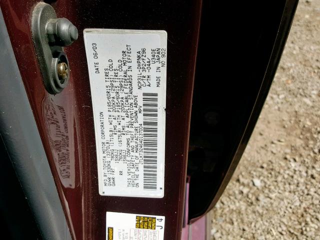 JTLKT324640137004 - 2004 TOYOTA SCION XB ბურგუნდია ფოტო 10