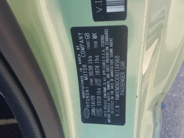 KMHCM36C69U134968 - 2009 HYUNDAI ACCENT GS GREEN photo 10