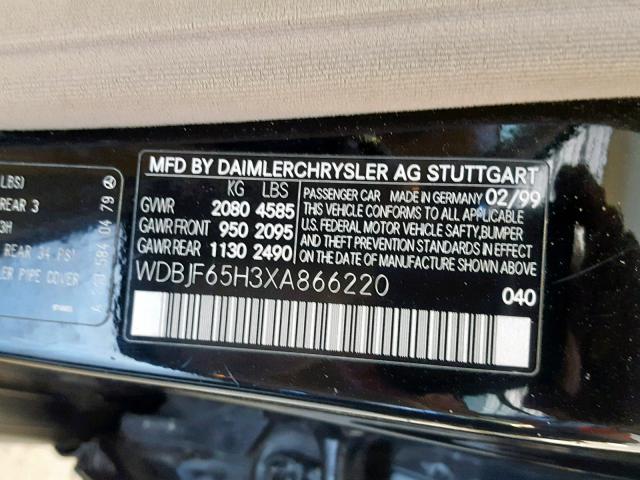 WDBJF65H3XA866220 - 1999 MERCEDES-BENZ E 320 BLACK photo 10