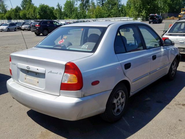 KMHCG45C22U378525 - 2002 HYUNDAI ACCENT GL SILVER photo 4