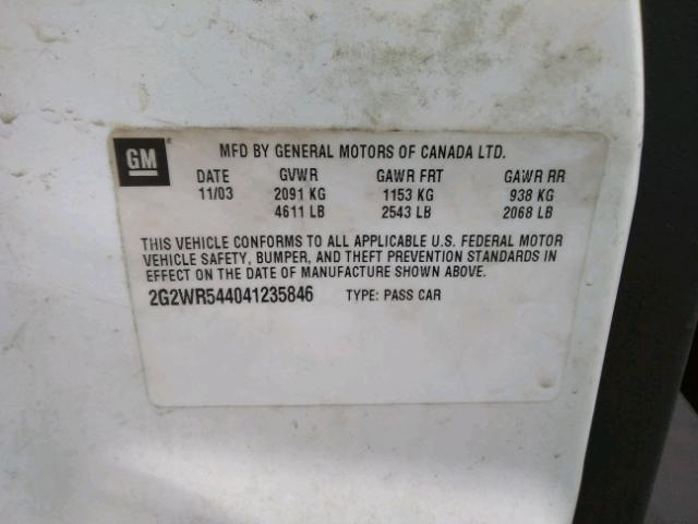 2G2WR544041235846 - 2004 PONTIAC GRAND PRIX WHITE photo 10