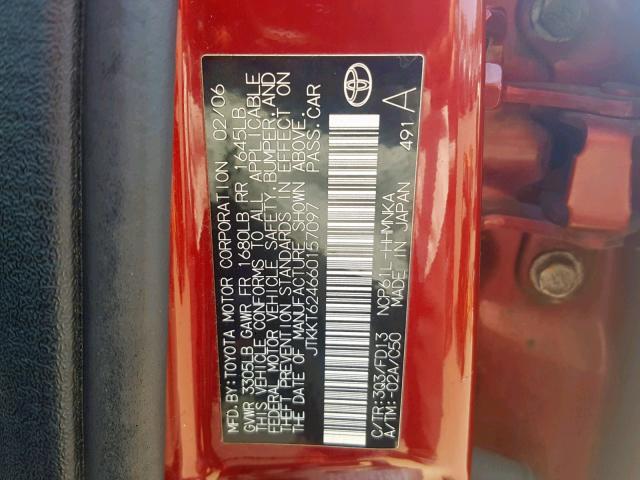 JTKKT624660157097 - 2006 SCION XA RED photo 10