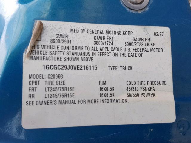 1GCGC29J0VE216115 - 1997 CHEVROLET GMT-400 C2 GREEN photo 10