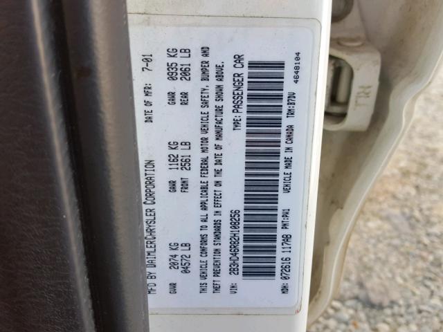 2B3HD46R82H108256 - 2002 DODGE INTREPID S WHITE photo 10