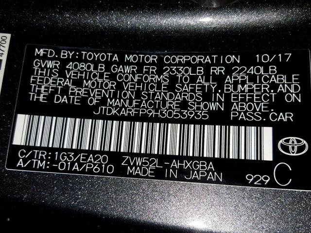 JTDKARFP9H3053935 - 2017 TOYOTA PRIUS PRIM 灰色 照片 10