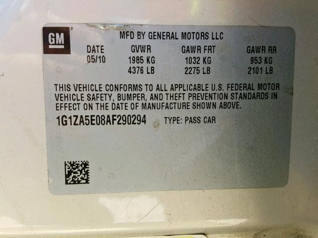 1G1ZA5E08AF290294 - 2010 CHEVROLET MALIBU LS TAN photo 10