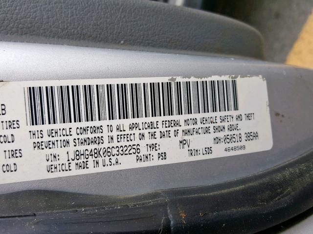 1J8HG48K06C332256 - 2006 JEEP COMMANDER SILVER photo 10
