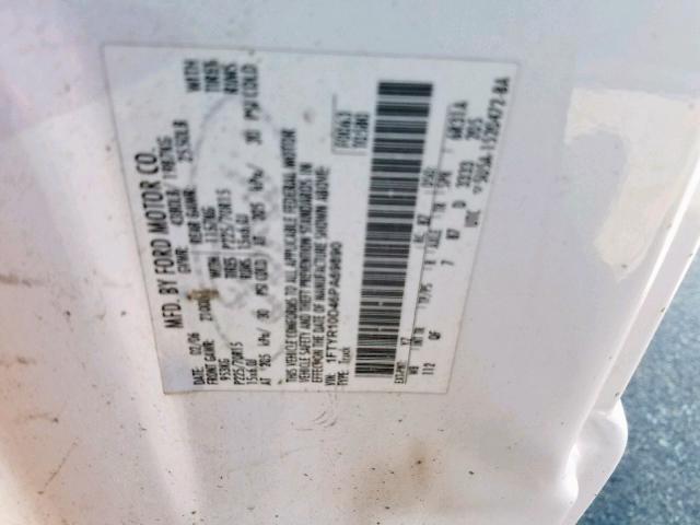 1FTYR10D46PA69890 - 2006 FORD RANGER WHITE photo 10