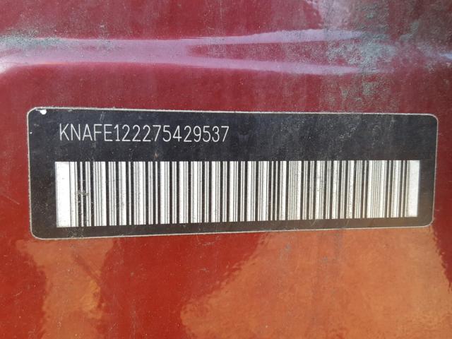 KNAFE122275429537 - 2007 KIA SPECTRA EX RED photo 10