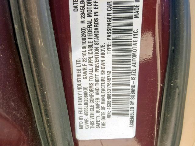 4S3BH665317645743 - 2001 SUBARU LEGACY OUT MAROON photo 10