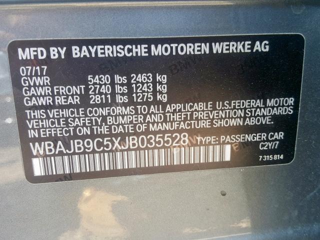 WBAJB9C5XJB035528 - 2018 BMW M550XI GRAY photo 10