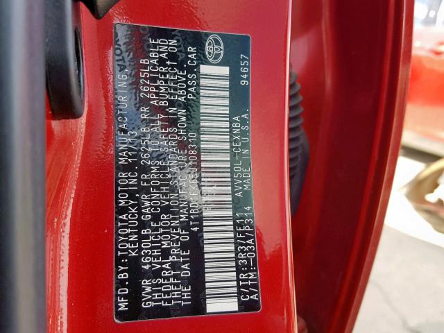 4T1BD1FK6EU108310 - 2014 TOYOTA CAMRY HYBR RED photo 10