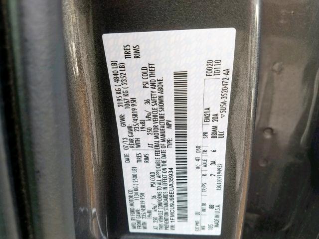 1FMCU9J98EUA35934 - 2014 FORD ESCAPE TIT GRAY photo 10