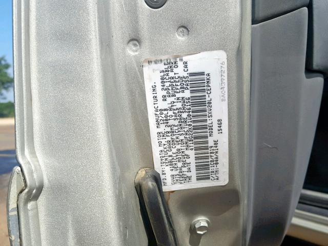 4T1BG22K01U046156 - 2001 TOYOTA CAMRY CE SILVER photo 10