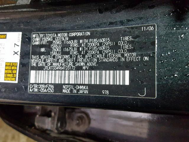 JTLKT334964123172 - 2006 TOYOTA SCION XB BLACK photo 10