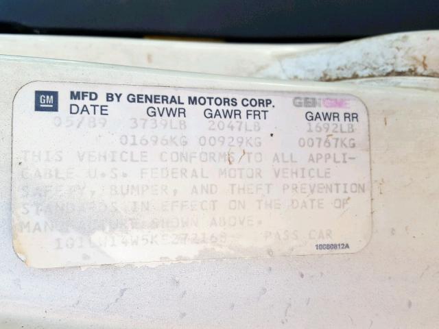 1G1LW14W5KE272168 - 1989 CHEVROLET BERETTA GT WHITE photo 10