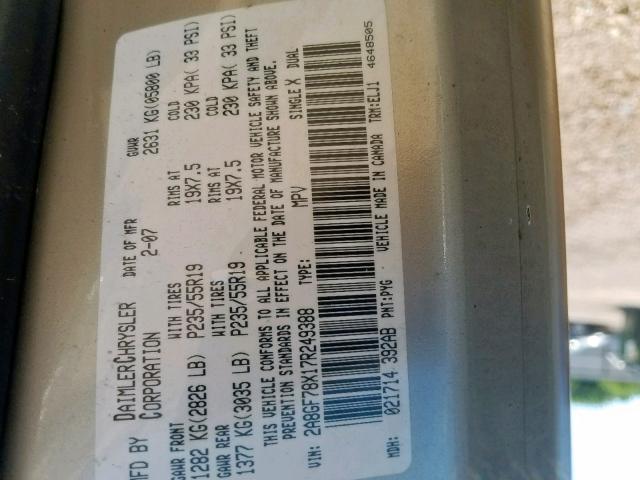2A8GF78X17R249388 - 2007 CHRYSLER PACIFICA L GOLD photo 10