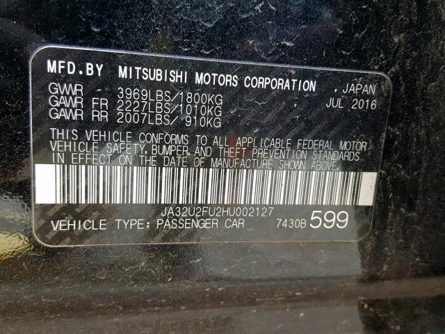 JA32U2FU2HU002127 - 2017 MITSUBISHI LANCER ES BLACK photo 10