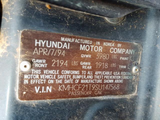 KMHCF21T9SU147568 - 1995 HYUNDAI SONATA GL GREEN photo 10