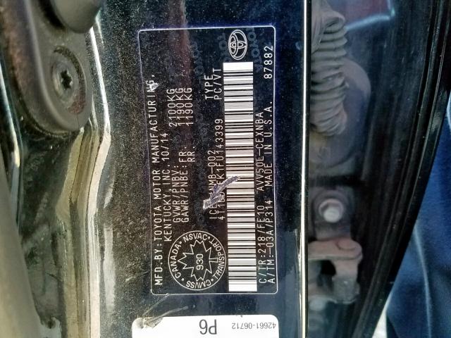 4T1BD1FK1FU143399 - 2015 TOYOTA CAMRY HYBR BLACK photo 10