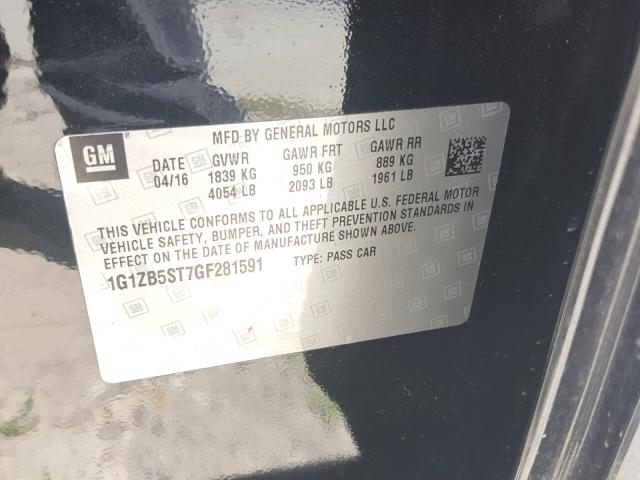 1G1ZB5ST7GF281591 - 2016 CHEVROLET MALIBU LS 黑色 照片 10