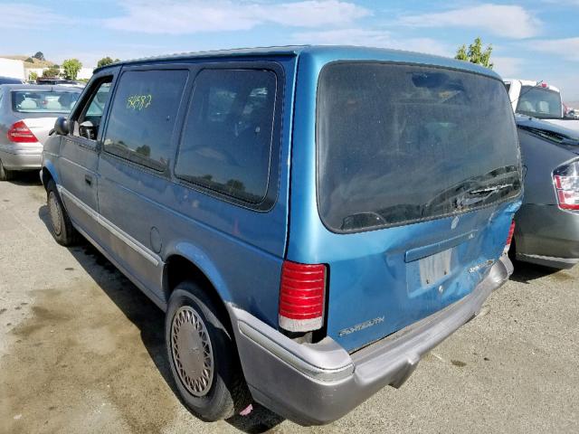 2P4GH5535NR553808 - 1992 PLYMOUTH VOYAGER LE BLUE photo 3