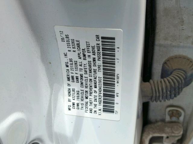 1HGCR2F84DA020832 - 2013 HONDA ACCORD EXL WHITE photo 10