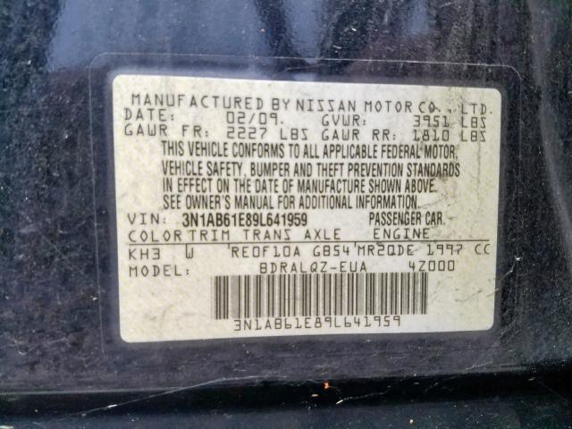 3N1AB61E89L641959 - 2009 NISSAN SENTRA 2.0 BLACK photo 10