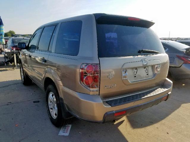 5FNYF28197B038140 - 2007 HONDA PILOT LX GOLD photo 3