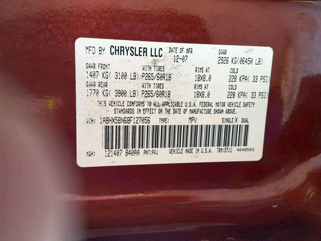 1A8HX58N68F127056 - 2008 CHRYSLER ASPEN LIMI RED photo 10