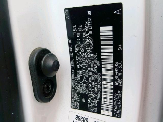 5TDKK4CC0AS310079 - 2010 TOYOTA SIENNA CE WHITE photo 10