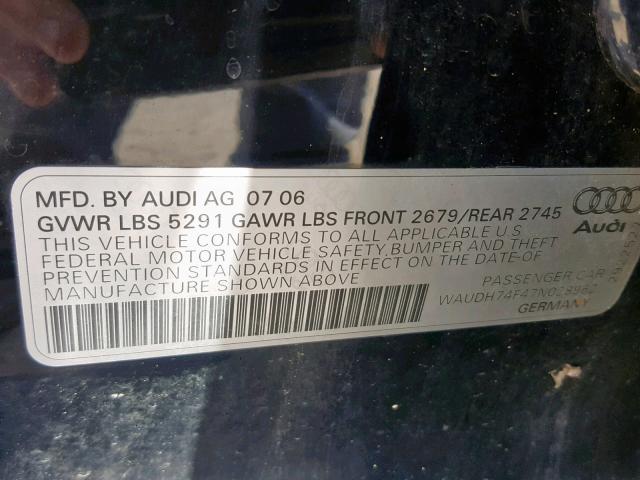 WAUDH74F47N028962 - 2007 AUDI A6 3.2 QUA BLACK photo 10