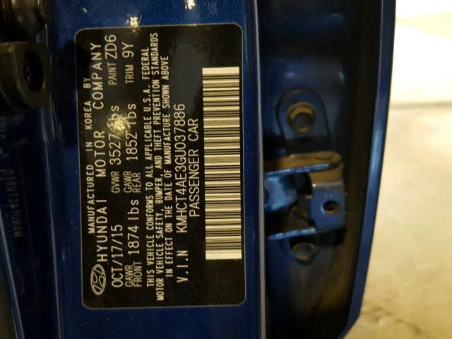 KMHCT4AE3GU037886 - 2016 HYUNDAI ACCENT SE BLUE photo 10