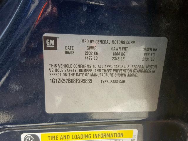 1G1ZK57B08F295835 - 2008 CHEVROLET MALIBU LTZ ლურჯი ფოტო 10