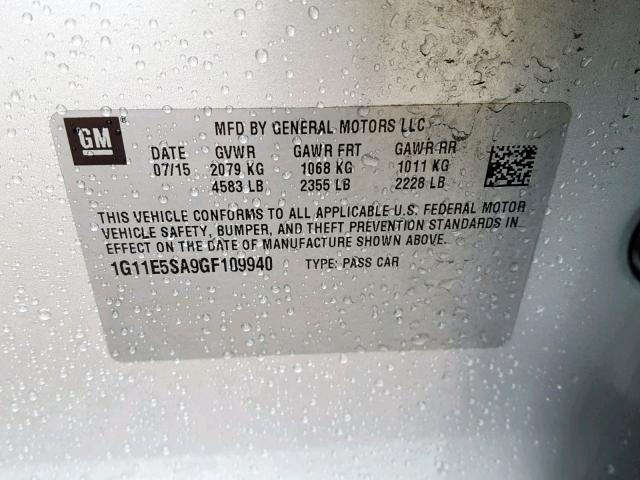 1G11E5SA9GF109940 - 2016 CHEVROLET MALIBU LIM 银色 照片 10