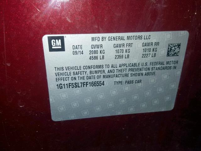 1G11F5SL7FF166554 - 2015 CHEVROLET MALIBU LTZ წითელი ფოტო 10