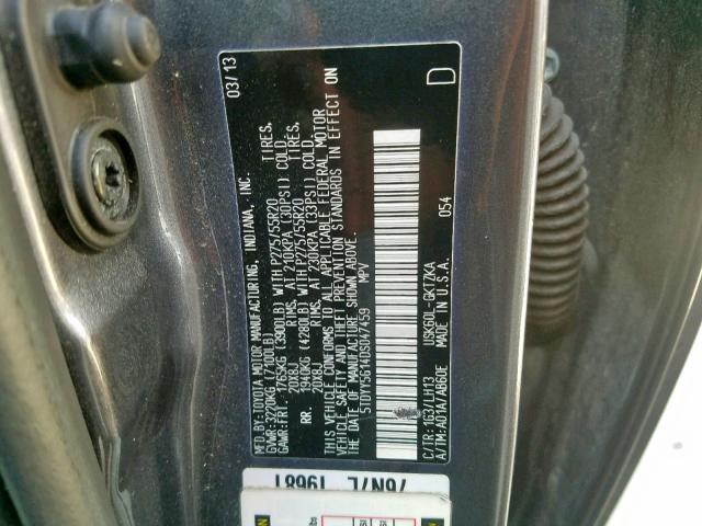 5TDYY5G14DS047459 - 2013 TOYOTA SEQUOIA PL GRAY photo 10