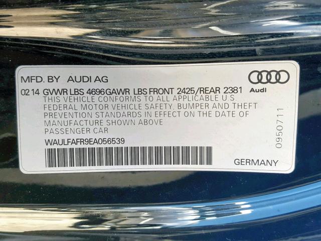 WAULFAFR9EA056539 - 2014 AUDI A5 PREMIUM BLACK photo 10