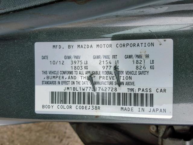 JM1BL1W77D1742728 - 2013 MAZDA 3 I GRAY photo 10