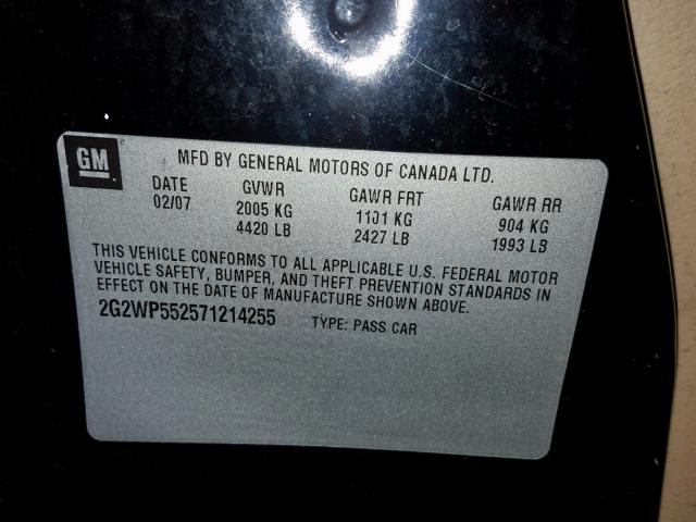 2G2WP552571214255 - 2007 PONTIAC GRAND PRIX BLACK photo 10