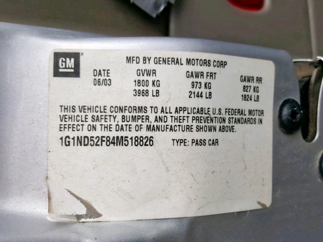 1G1ND52F84M518826 - 2004 CHEVROLET CLASSIC SILVER photo 10