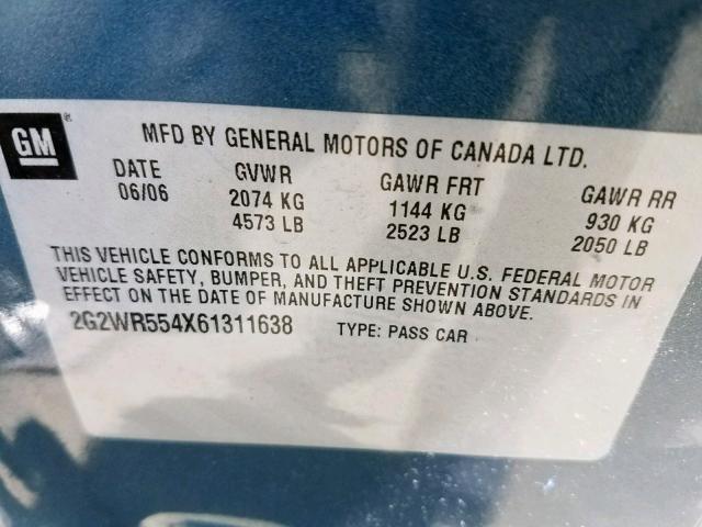 2G2WR554X61311638 - 2006 PONTIAC GRAND PRIX BLUE photo 10