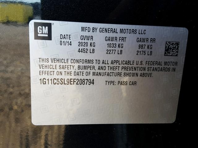 1G11C5SL9EF208794 - 2014 CHEVROLET MALIBU 1LT ნაცრისფერი ფოტო 10