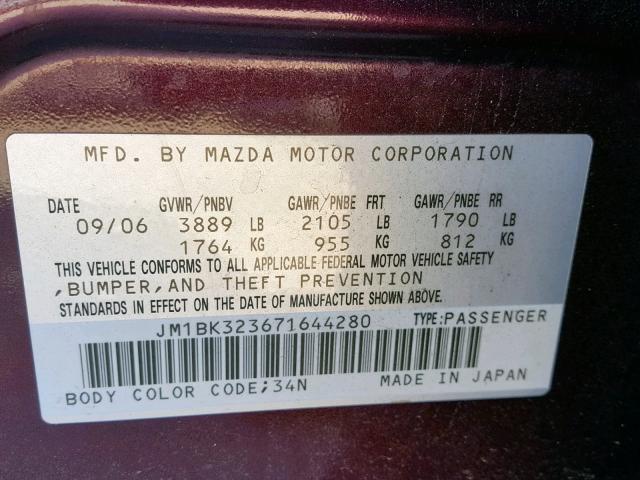 JM1BK323671644280 - 2007 MAZDA 3 S GRAY photo 10