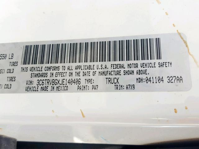 3C6TRVBGXJE140406 - 2018 RAM PROMASTER 白色 照片 10