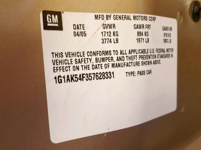 1G1AK54F357628331 - 2005 CHEVROLET COBALT TAN photo 10