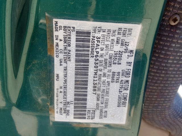 3FALP6530TM113887 - 1996 FORD CONTOUR GL GREEN photo 10